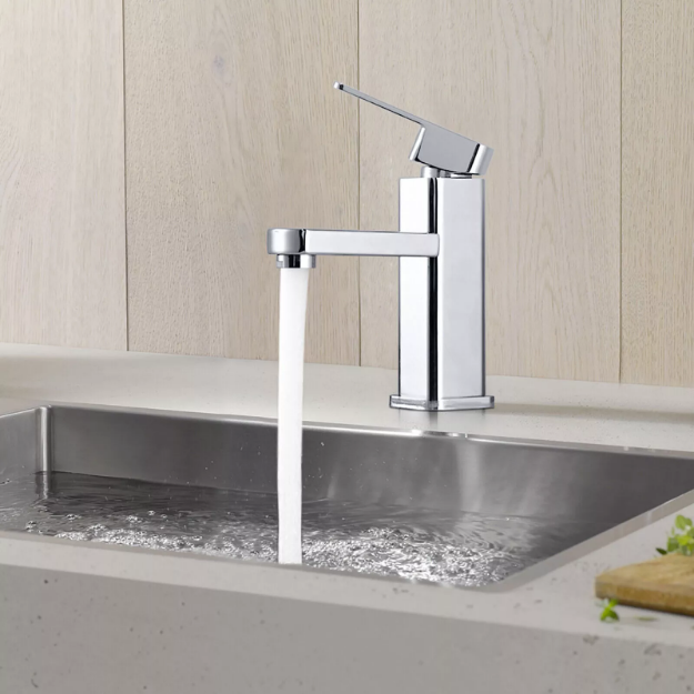 Picture of Modern Waterfall Bathroom Basin Tap – Chrome Mono Mixer with Waste for Sink & Cloakroom