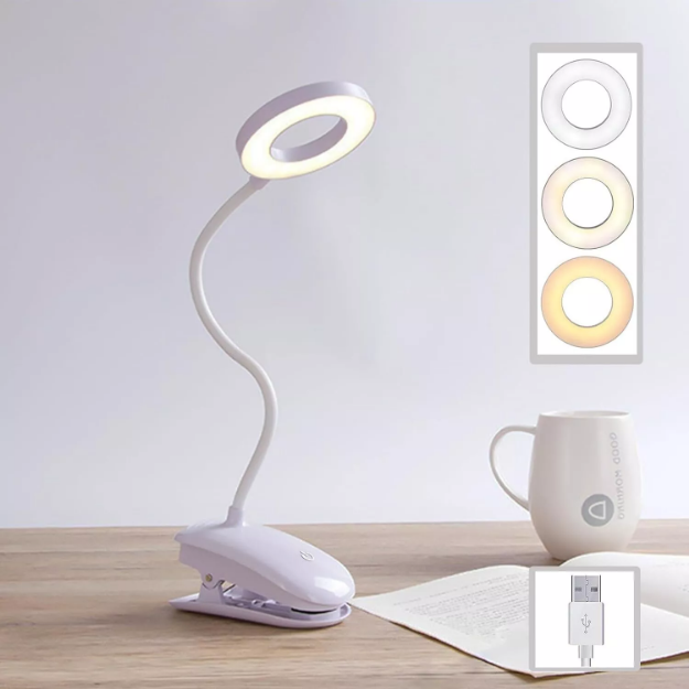 Picture of Rechargeable LED Clip-On Desk Lamp, Flexible Gooseneck Reading Light, USB Night Lamp with Clamp