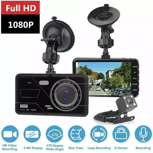 Picture of 4” 1080P Dual Dash Cam, Front & Rear Car Camera with Night Vision & Loop Recording