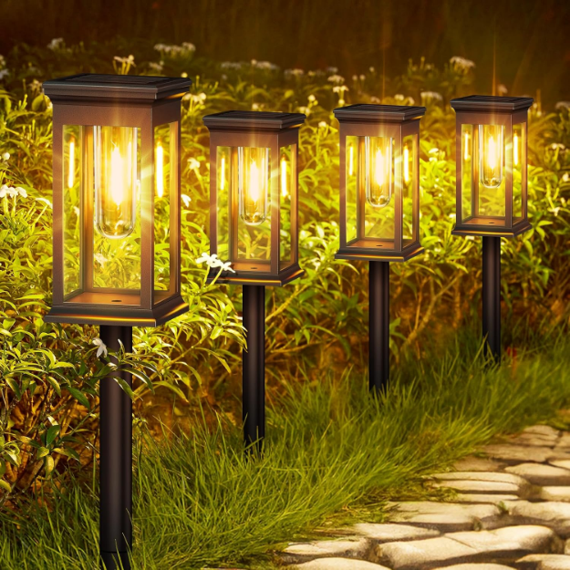 Picture of Solar Lights Outdoor Garden, 4 Pack Solar Powered Waterproof Pathway Lights – Auto On/Off, Adjustable Height, Lighting for Garden, Walkway, and Lawn