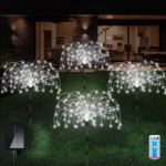 Picture of Solar Garden Lights Outdoor – 4 Pack 480 LED Firework Path Lights, Solar-Powered Starburst Fairy Lights, Waterproof, 8 Modes & Remote for Patio, Yard, and Party Decor