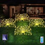 Picture of Solar Garden Lights Outdoor – 4 Pack 480 LED Firework Path Lights, Solar-Powered Starburst Fairy Lights, Waterproof, 8 Modes & Remote for Patio, Yard, and Party Decor