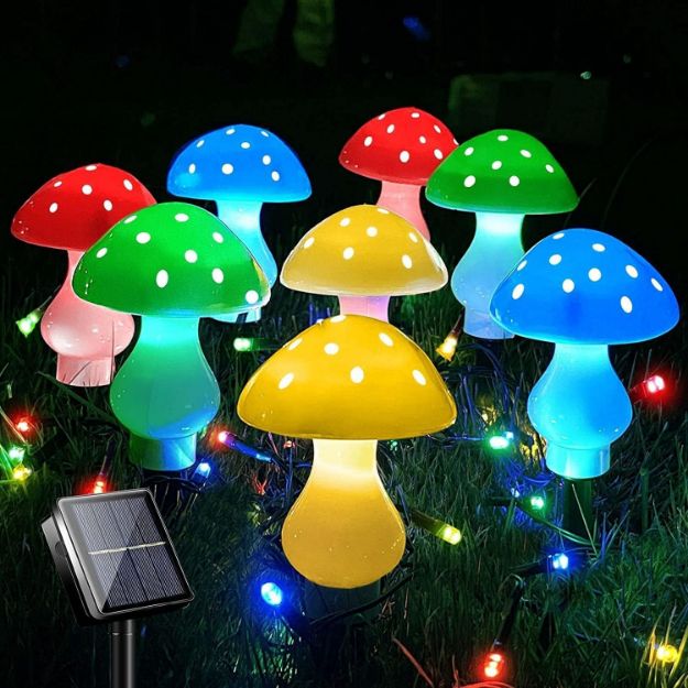 Picture of Outdoor Solar Garden Lights – 8 Pack 50 LED Mushroom Lights, 23ft Waterproof, Multicolor Fairy String for Yard, Patio, and Landscape Decor