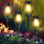 Picture of Solar Garden Lights Outdoor – 4 Pack Waterproof LED Stake Lights, Warm White, Auto On/Off for Patio, Yard & Pathway Decor