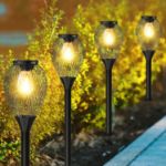 Picture of Solar Garden Lights Outdoor – 4 Pack Waterproof LED Stake Lights, Warm White, Auto On/Off for Patio, Yard & Pathway Decor