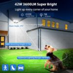 Picture of 42W Outdoor Motion Sensor Security Light – 3600LM PIR Floodlight with Remote Control, IP66 Waterproof, 3 Adjustable Heads for Garden, Yard & Garage